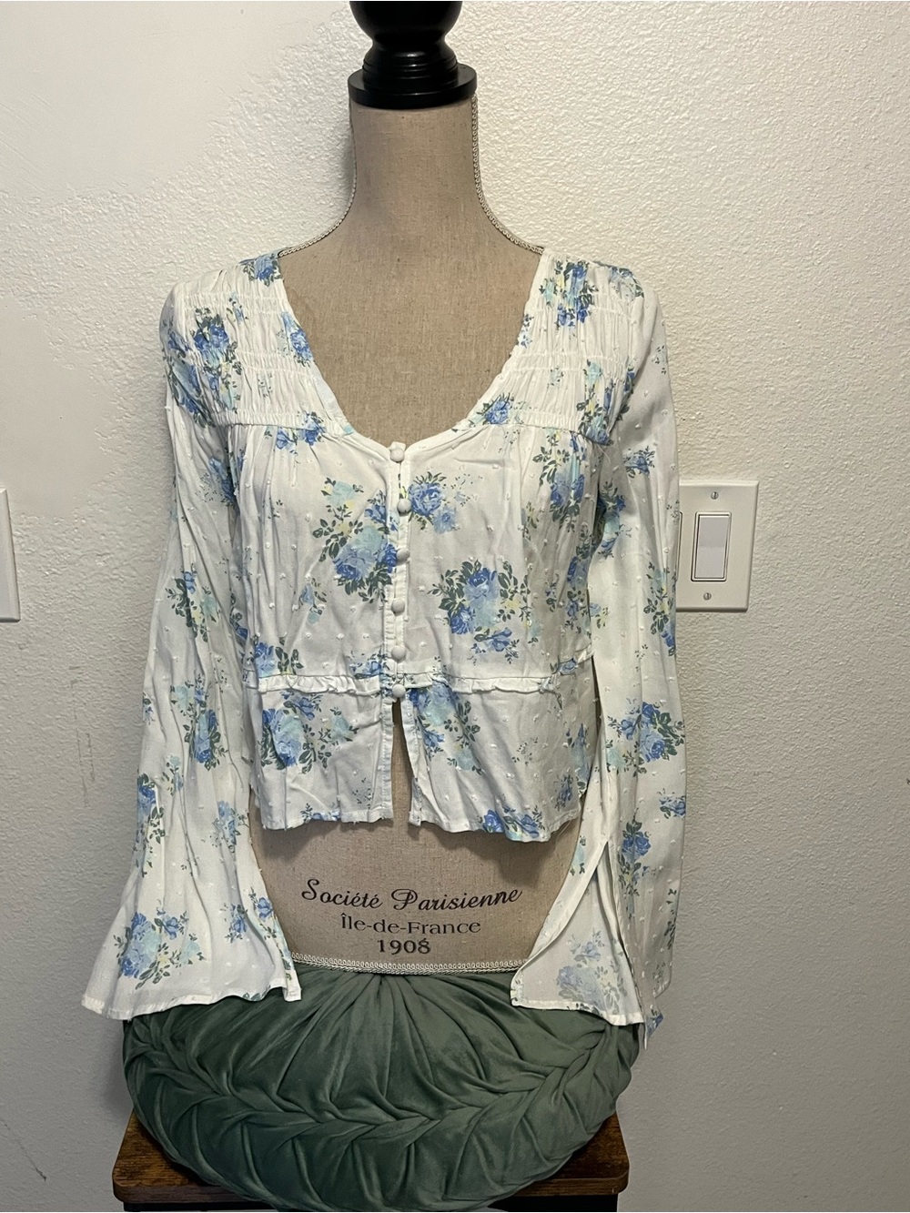ELF White Blouse with Blue Floral Print